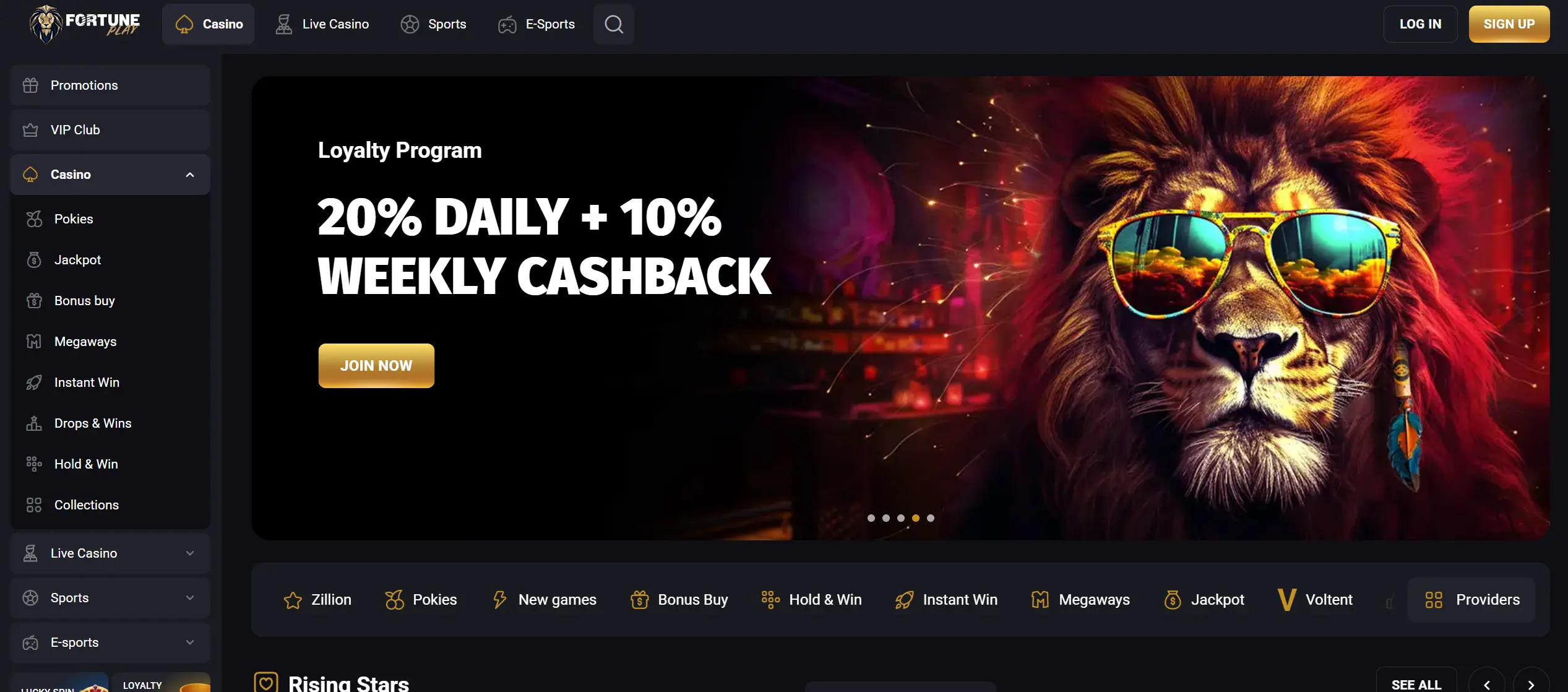 fortuneplay home page screenshot