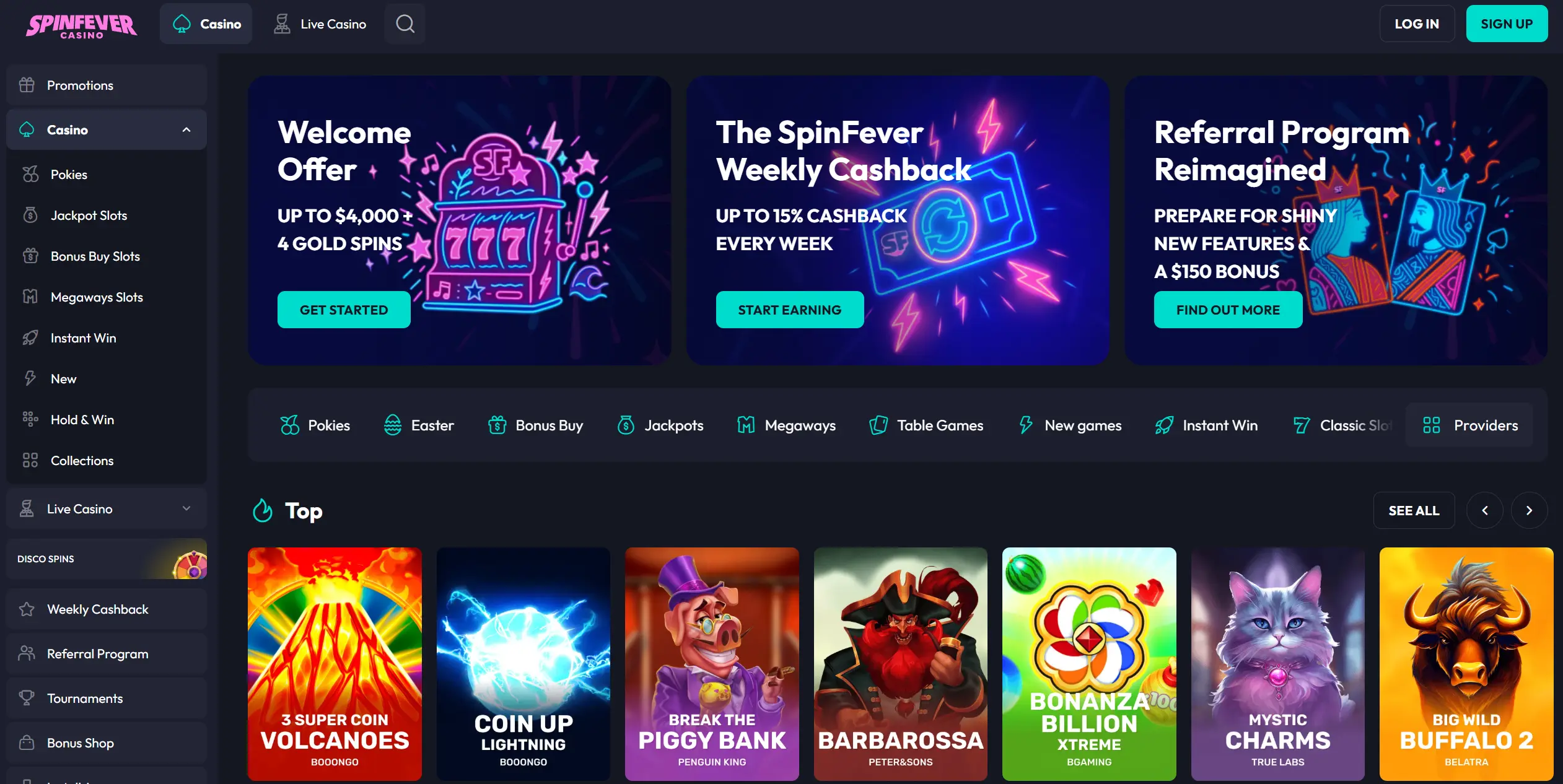 spinfever home page screenshot