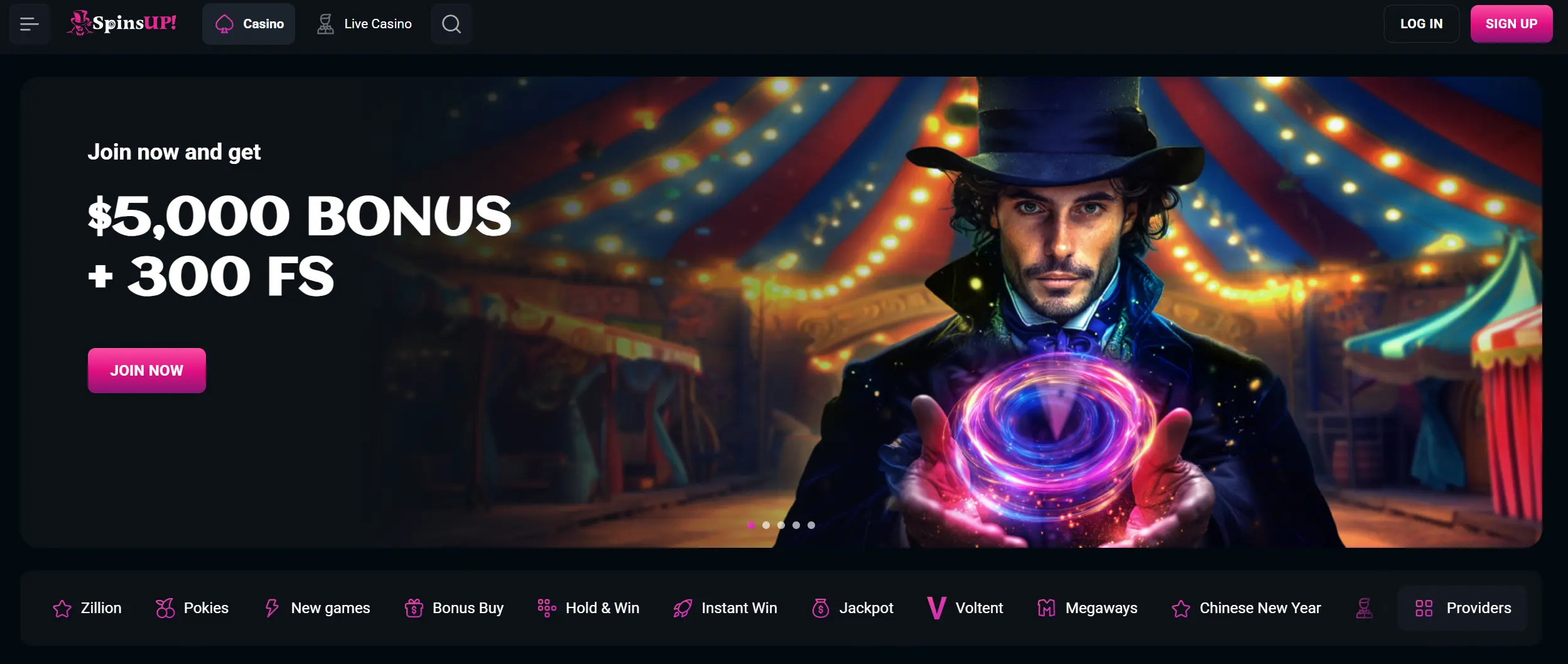 spinsup home page screenshot